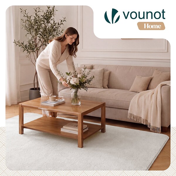 VOUNOT - Tapis de salon poils ras doux antiderapant 140x200cm uni crème - large