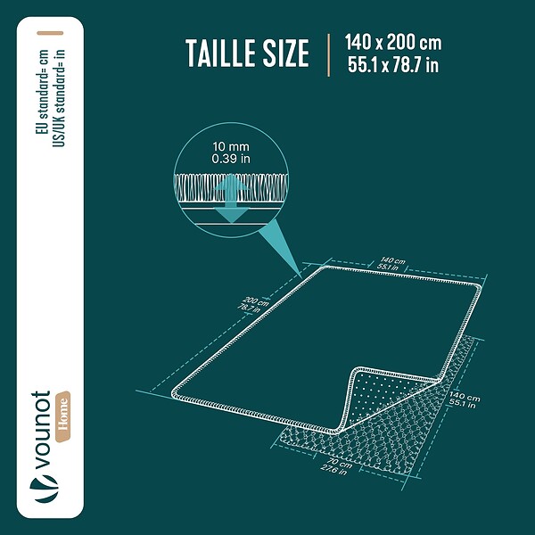 VOUNOT - Tapis de salon poils ras doux antiderapant 140x200cm uni crème - large