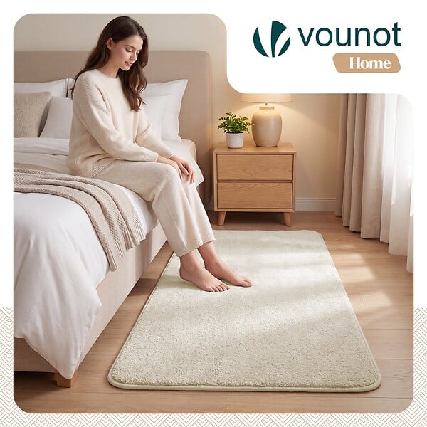 VOUNOT - Tapis de salon poils ras doux antiderapant 120x160cm uni beige - large