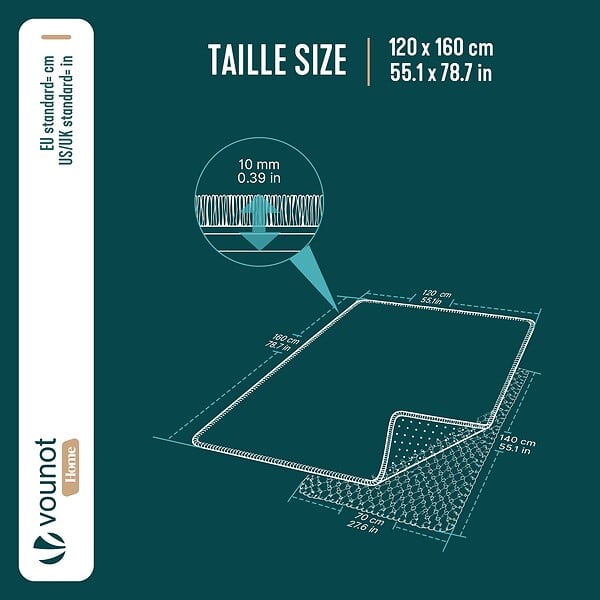 VOUNOT - Tapis de salon poils ras doux antiderapant 120x160cm uni beige - large