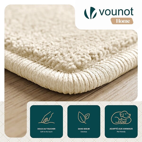 VOUNOT - Tapis de salon poils ras doux antiderapant 120x160cm uni beige - large