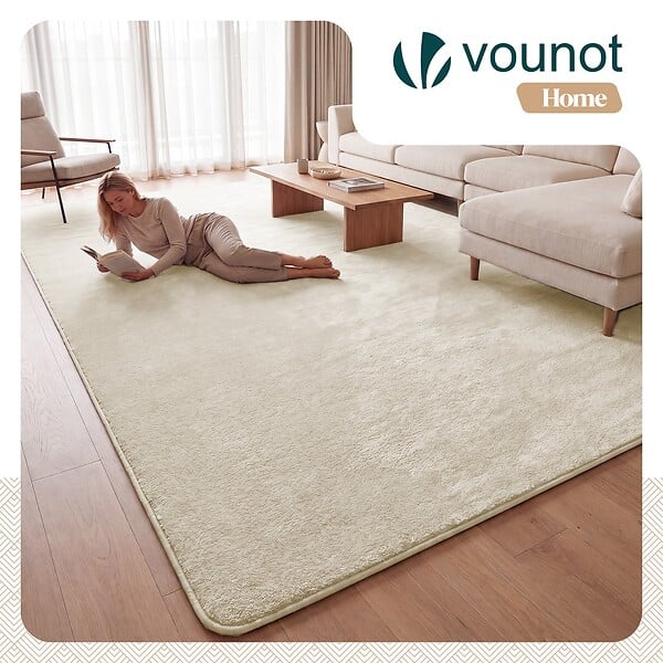 VOUNOT - Tapis de salon poils ras doux antiderapant 240x340cm uni beige - large
