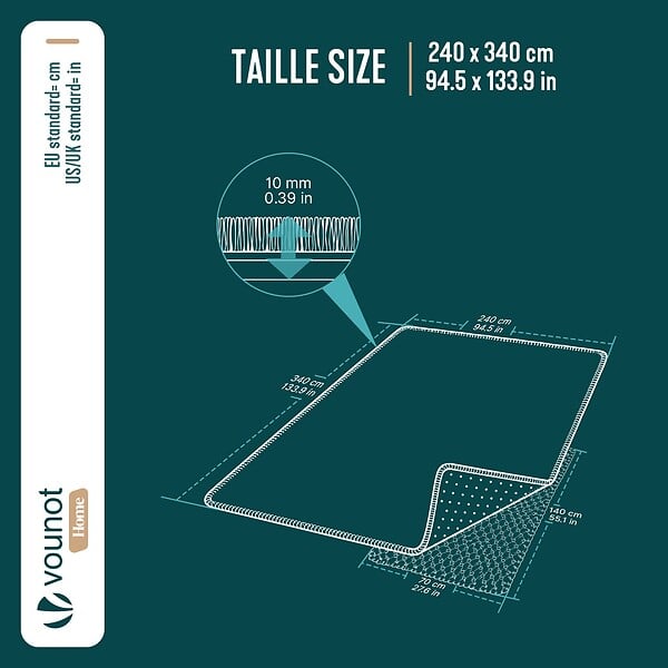 VOUNOT - Tapis de salon poils ras doux antiderapant 240x340cm uni beige - large