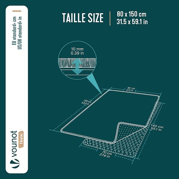 VOUNOT - Tapis de salon poils ras doux antiderapant 80x150cm uni crème - large