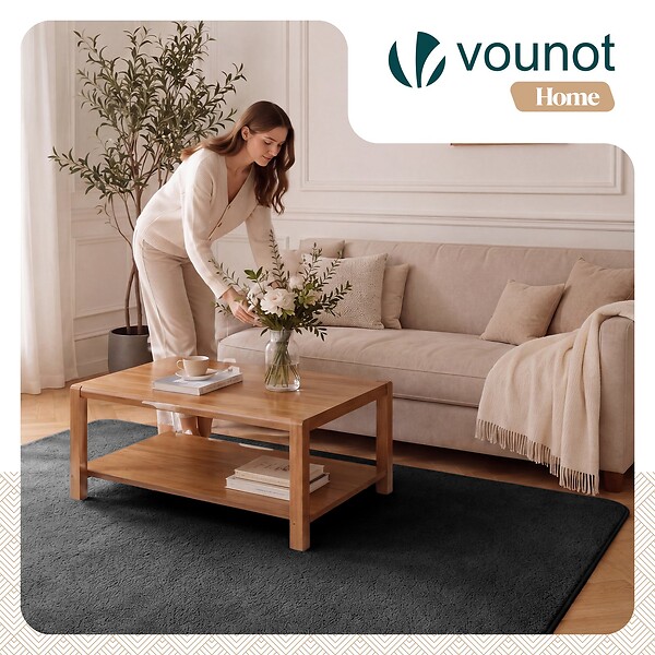 VOUNOT - Tapis de salon poils ras doux antiderapant 140x200cm uni anthracite - large