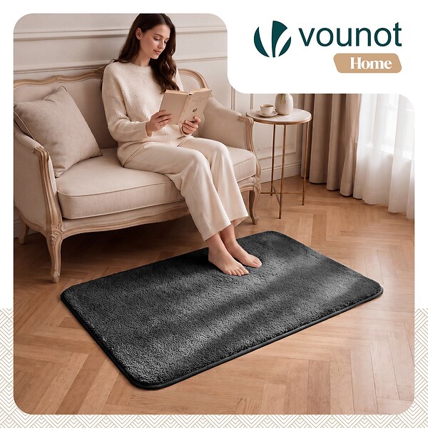 VOUNOT - Tapis de salon poils ras doux antiderapant 80x150cm uni anthracite - large