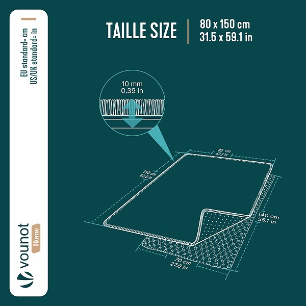 VOUNOT - Tapis de salon poils ras doux antiderapant 80x150cm uni anthracite - large