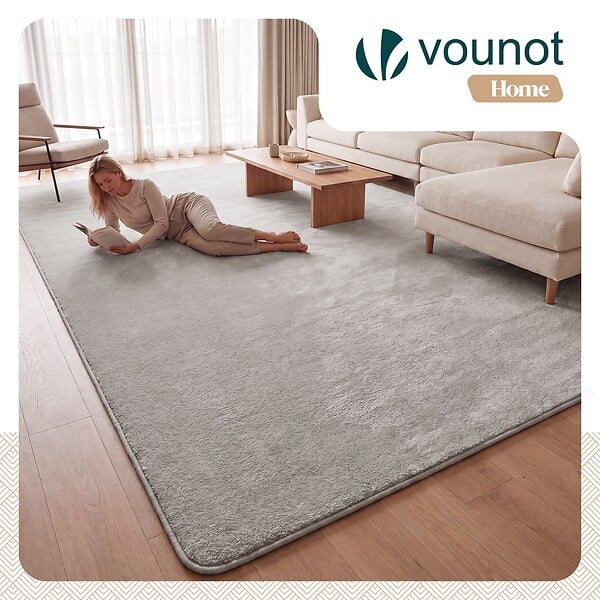 VOUNOT - Tapis de salon poils ras doux antiderapant 240x340cm uni gris - large