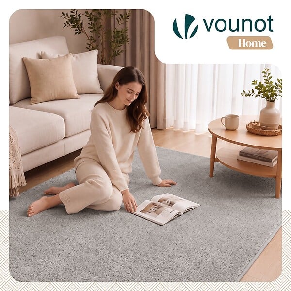 VOUNOT - Tapis de salon poils ras doux antiderapant 160x230cm uni gris - large