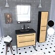 AURLANE - Meuble Salle de Bains 80 cm, Vasque Noire, Miroir Led et Colonne - Chêne et Noir - STRUCTURA - vignette
