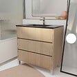 AURLANE - Meuble de salle de bains 80 cm 3 Tiroirs Chêne Clair + Vasque Céramique Noire - XENOS - vignette