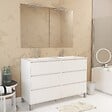AURLANE - Meuble Salle de Bains 120 cm Laqué Blanc 6 Tiroirs, Vasque, Miroirs 60x80 et Réglettes Led - XENOS - vignette