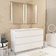 AURLANE - Meuble Salle de Bains 120 cm Laqué Blanc 6 Tiroirs, Vasque, Miroirs 60x80 à Leds intégrées - XENOS - vignette