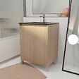 AURLANE - Meuble de salle de bains 60 cm 2 Portes Chêne Clair + Vasque Céramique Noire - XENOS - vignette