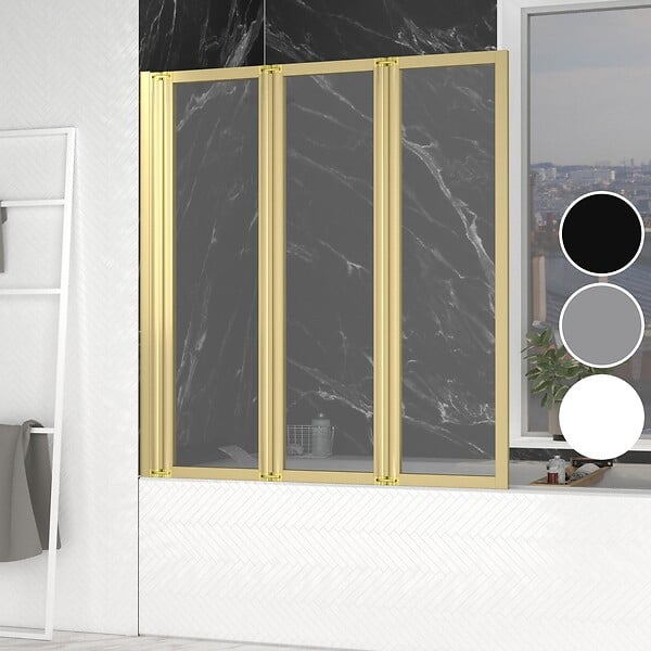 AURLANE - Pare baignoire Pivotant 3 Volets Or Brossé - 125x143 cm - Verre Trempé 4 mm - ZAGGY GOLD - large