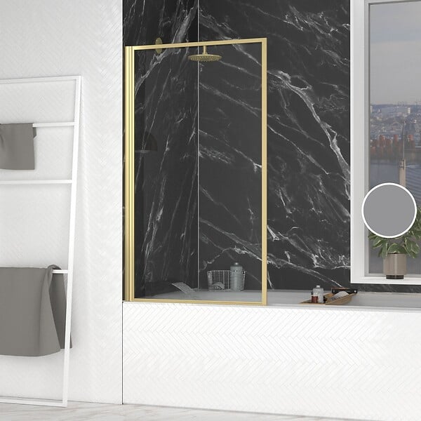 AURLANE - Pare baignoire rabattable 80x140cm - Finition Or Doré Brossé - GOLDY CONTOURING SCREEN - large