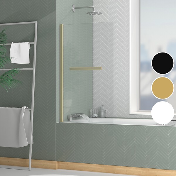 AURLANE - Pare baignoire Rabattable avec porte-serviette 70x120 cm - Profilé Or Brossé - Verre 4 mm - large