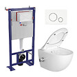 SWISS AQUA TECHNOLOGIES - Pack WC bâti-autoportant + WC sans bride Infinitio fonction bidet thermostatique + Abattant softclose + Plaque blanche/chrome - vignette
