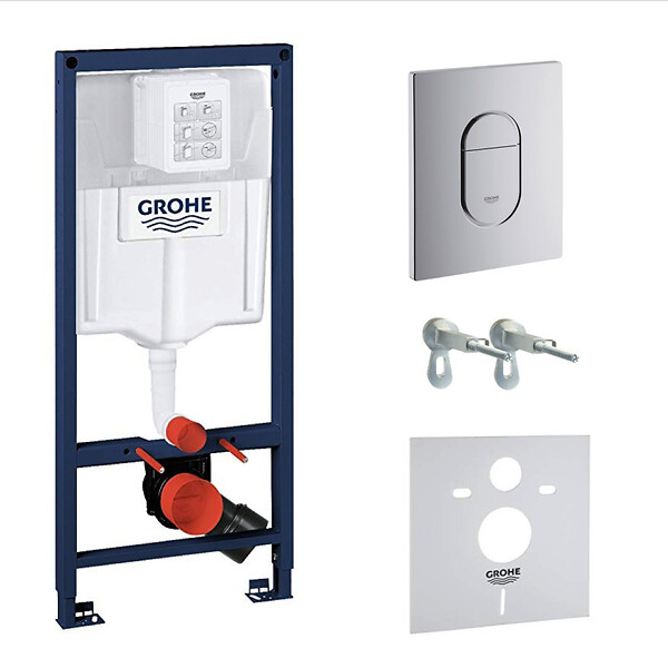 GROHE - Pack WC Bâti Rapid SL + WC sans bride SAT Vortex + Abattant SoftClose + Plaque chrome + Set d'habillage (ARENADELANOTQSB) - large
