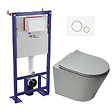 SWISS AQUA TECHNOLOGIES - Pack WC bâti-autoportant + WC Infinitio gris mat sans bride fixations invisibles + Abattant softclose + Plaque blanche/chrome - vignette