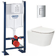 GROHE - Pack WC Bâti autoportant + WC sans bride SAT Brevis + Abattant ultra-fin softclose + Plaque chrome (ProjectBrevis-1) - vignette