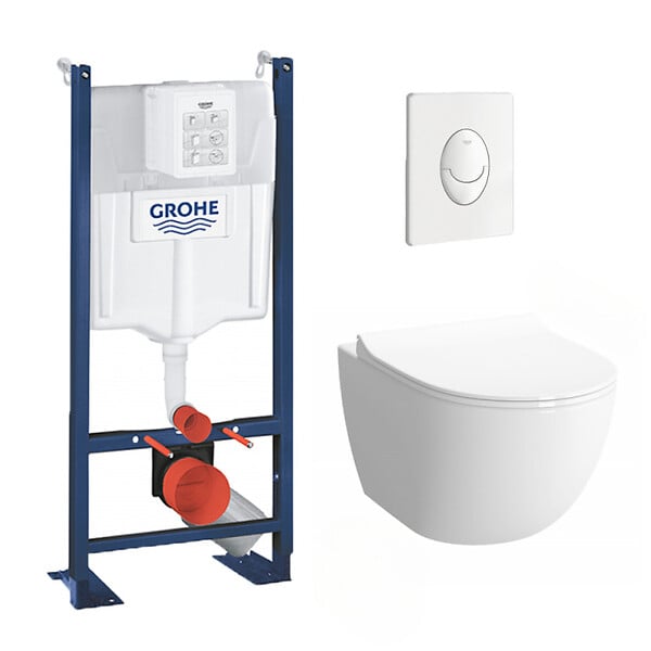 GROHE - Pack WC Cuvette Sento Compacte + Rapid SL autoportant NF + plaque Skate Air blanche (ProjectSentoCOMPACT-3) - large