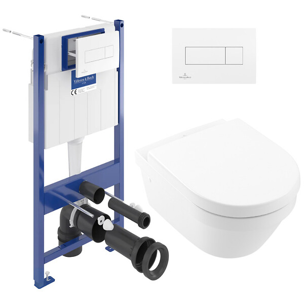 VILLEROY & BOCH - Pack WC Bâti Villeroy & Boch + Cuvette Villeroy sans bride + Abattant Duroplast + Plaque blanche (ViConnectArchi3-2) - large