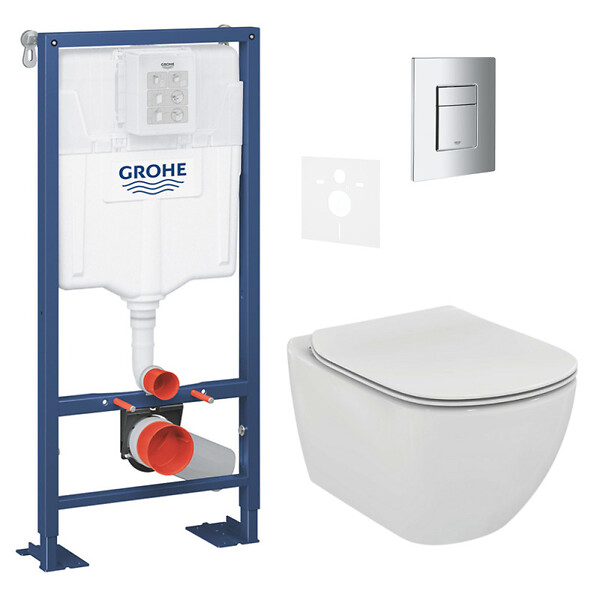 GROHE - Rapid SL + Cuvette TESI aquablade/abattant frein de chute + Plaque de commande + Set d'isolation phonique (Autoportanttesi1) - large