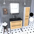 AURLANE - Meuble Salle de Bains 80 cm, Vasque Noire, Miroir Led et Colonne - Blanc et Chêne - STRUCTURA - vignette