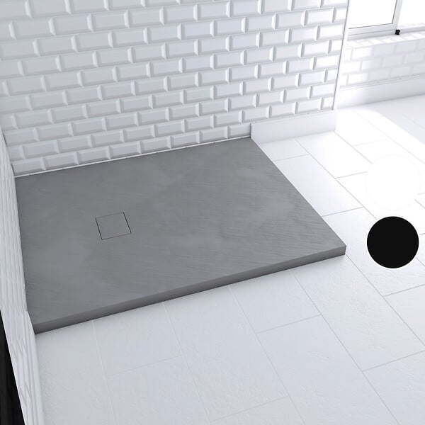 AURLANE - Receveur à poser en matériaux composite SMC - Finition ardoise gris - 80x100cm - ROCK 2 GREY 80 - large