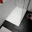 AURLANE - Receveur en acrylique Blanc Effet Pierre 80x120x4 cm + Grilles Linéaires Chrome et Blanche Mate - vignette