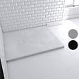 AURLANE - Receveur à poser en materiaux composite SMC - Finition ardoise blanc mat - 80x100 cm - ROCK 2 WHITE - vignette