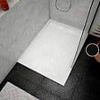 AURLANE - Receveur en acrylique Blanc Effet Pierre 90x120x4 cm + Grilles Linéaires Chrome et Blanche Mate - vignette