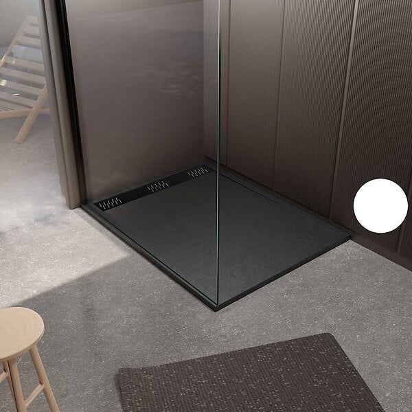 AURLANE - Receveur de douche en résine noir 90x120x3 cm effet pierre granit + grille linéaire noire mate - large
