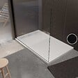 AURLANE - Receveur de douche en résine blanc 80x140x3 cm effet pierre granit + grille linéaire blanche mate - vignette