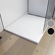 AURLANE - Receveur en acrylique Blanc Effet Pierre 90x120x4 cm - Grille Linéaire Chrome - MOON - vignette