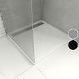 AURLANE - Receveur en acrylique Blanc Effet Pierre 90x90x4 cm - Grille Linéaire Chrome - MOON - vignette