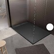 AURLANE - Receveur de douche en résine noir 90x140x3 cm effet pierre granit + grille linéaire gun metal - vignette