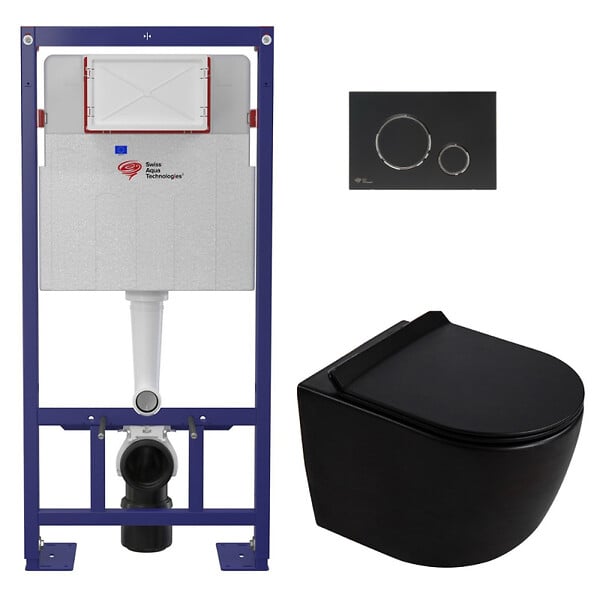 SWISS AQUA TECHNOLOGIES - Pack WC bâti-support autoportant + WC suspendu sans bride Ceramia PixL avec abattant SoftClose + plaque (STCEPXBMT02-U) - large