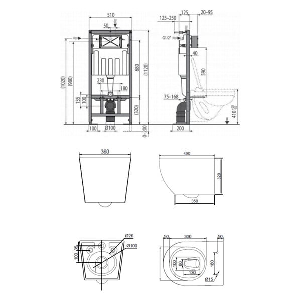 SWISS AQUA TECHNOLOGIES - Pack WC bâti-support autoportant + WC suspendu sans bride Ceramia PixL avec abattant SoftClose + plaque (STCEPXBMT02-U) - large