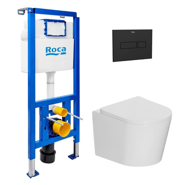 ROCA - Pack WC bâti-support + WC suspendu sans bride Ceramia avec abattant SoftClose + plaque (ROCE14WT06-FR) - large