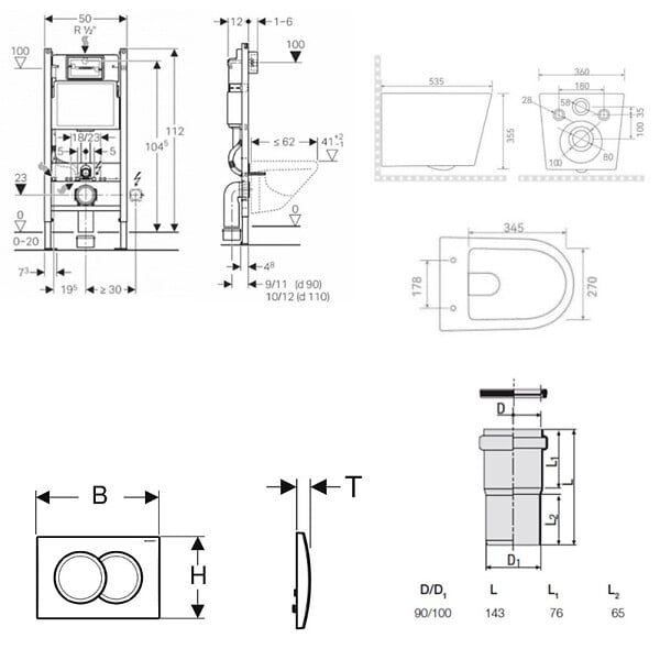 GEBERIT - Pack WC bâti-support Duofix 112cm + WC suspendu Ceramia Vortex rimless + abattant SoftClose + plaque blanche (CETORGEB3) - large
