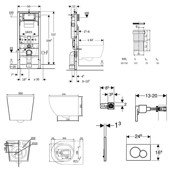 GEBERIT - Duofix pack WC bâti-support + WC suspendu sans bride Ceramia PixL avec abattant SoftClose + plaque (GEDCEPXBMT03-FR) - large