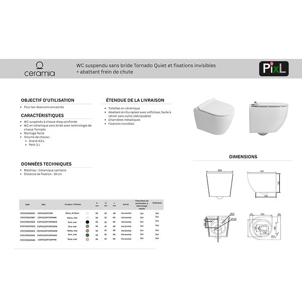 GROHE - Rapid SL Pack WC bâti-support + WC suspendu sans bride Ceramia avec abattant SoftClose + plaque chrome (GRRCEPXWR01FR-FS) - large
