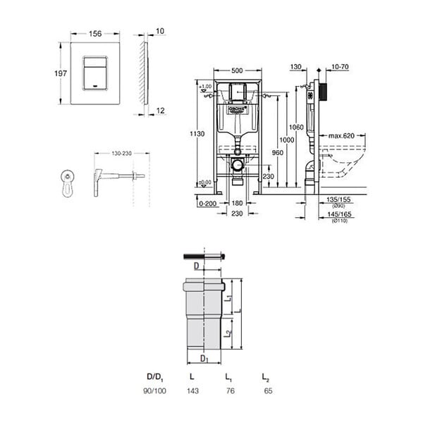 GROHE - Rapid SL Pack WC bâti-support + WC suspendu sans bride Ceramia avec abattant SoftClose + plaque chrome (GRRCEPXWR01FR-FS) - large