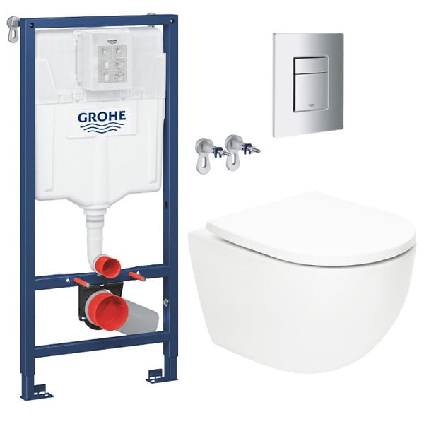 GROHE - Pack WC Bâti-support Rapid SL + WC SAT Vortex sans bride + Abattant SoftClose + Plaque chrome (RSLVORTEX1) - large