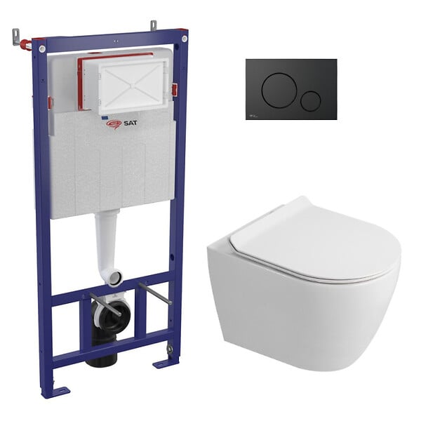 SWISS AQUA TECHNOLOGIES - Pack WC bâti-support + WC sans bride Ceramia PixL avec abattant SoftClose + plaque noir (STCEPXWT01-FR) - large