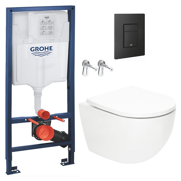 GROHE - Pack WC Bâti-support Rapid SL + WC SAT Vortex sans bride + Abattant SoftClose + Plaque noire matte (RSLVORTEXKF0) - large
