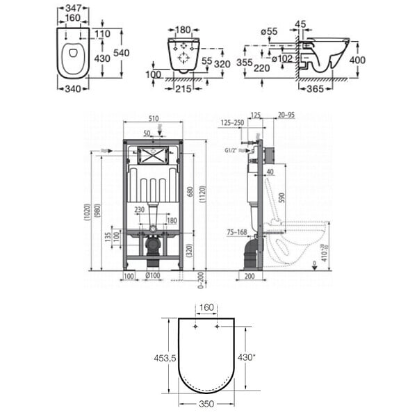 SWISS AQUA TECHNOLOGIES - Pack WC bâti-support autoportant + WC suspendu sans bride avec abattant SoftClose + plaque chrome (STROGAWR05-U) - large