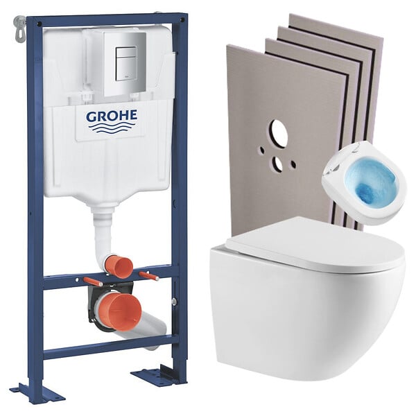 GROHE - SOLIDO Pack Bâti-support + WC suspendu + Plaque chrome + Set de montage (AUTOPORTANT-FUSIONTQ-1-SABO) - large